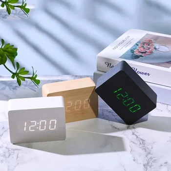 Wooden Alarm Clock Watch Table Voice Control Digital Wood Despertador Electronic Desktop USB/AAA Powered Clocks Table Decor