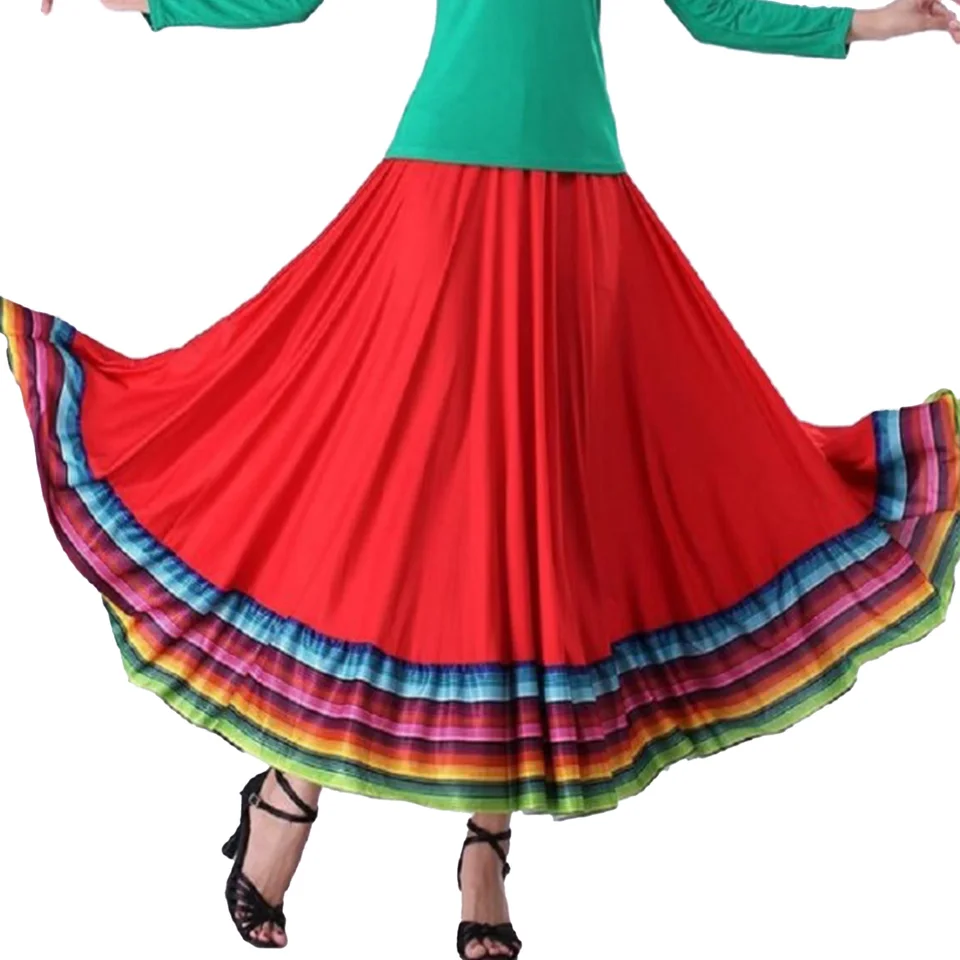 Girls Folklorico Dance Skirt Long Swing Stripe Jamaica