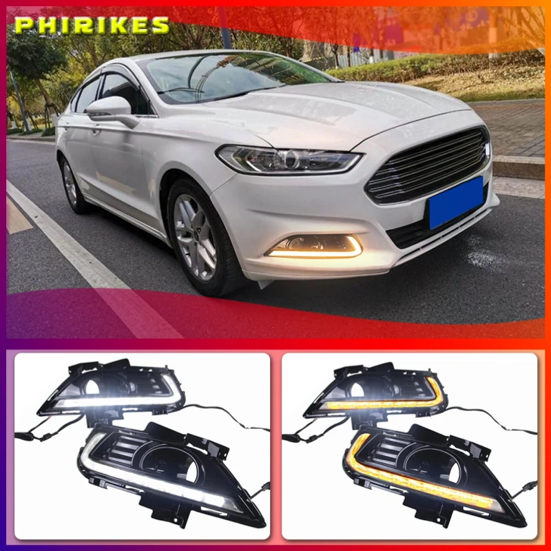 

Hot Sale Car DRL For Ford Mondeo Fusion 2013 2014 2015 2016 12V LED Daytime Running Light With Turn Yellow Blue Signal Relay