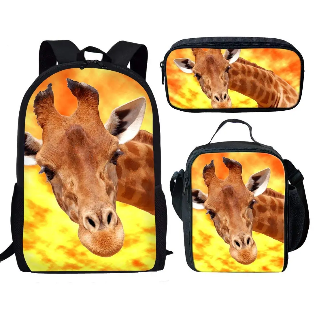 3Pcs School Bags for Teen Girls Funny Giraffe Print Casual Women Backpack Bookbag for College Student Large Capacity Backpack