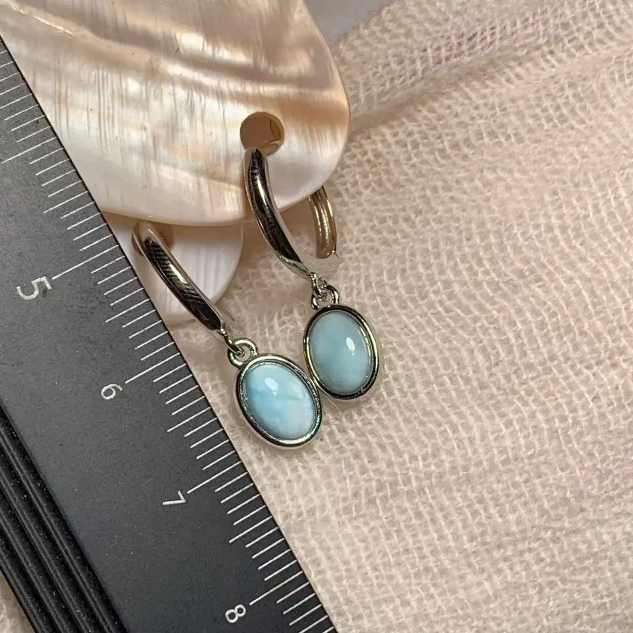 Square Natural LARIMAR Hoop Earrings for women Copper Jewelry Gift Blue Simple Jewelry Classic