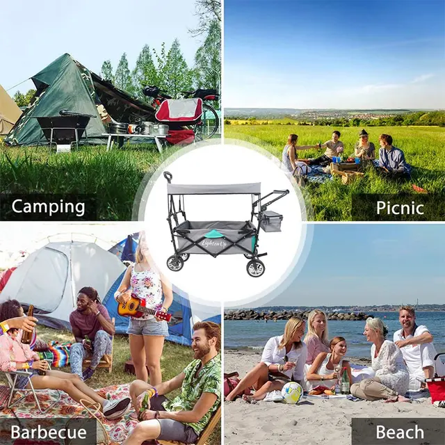 Vízálló, Összecsukható Kerti Kocsi Hordozható, Tengerparti Nagy Kapacitású Bevásárlókosár Lugga Utazáshoz - Image 6