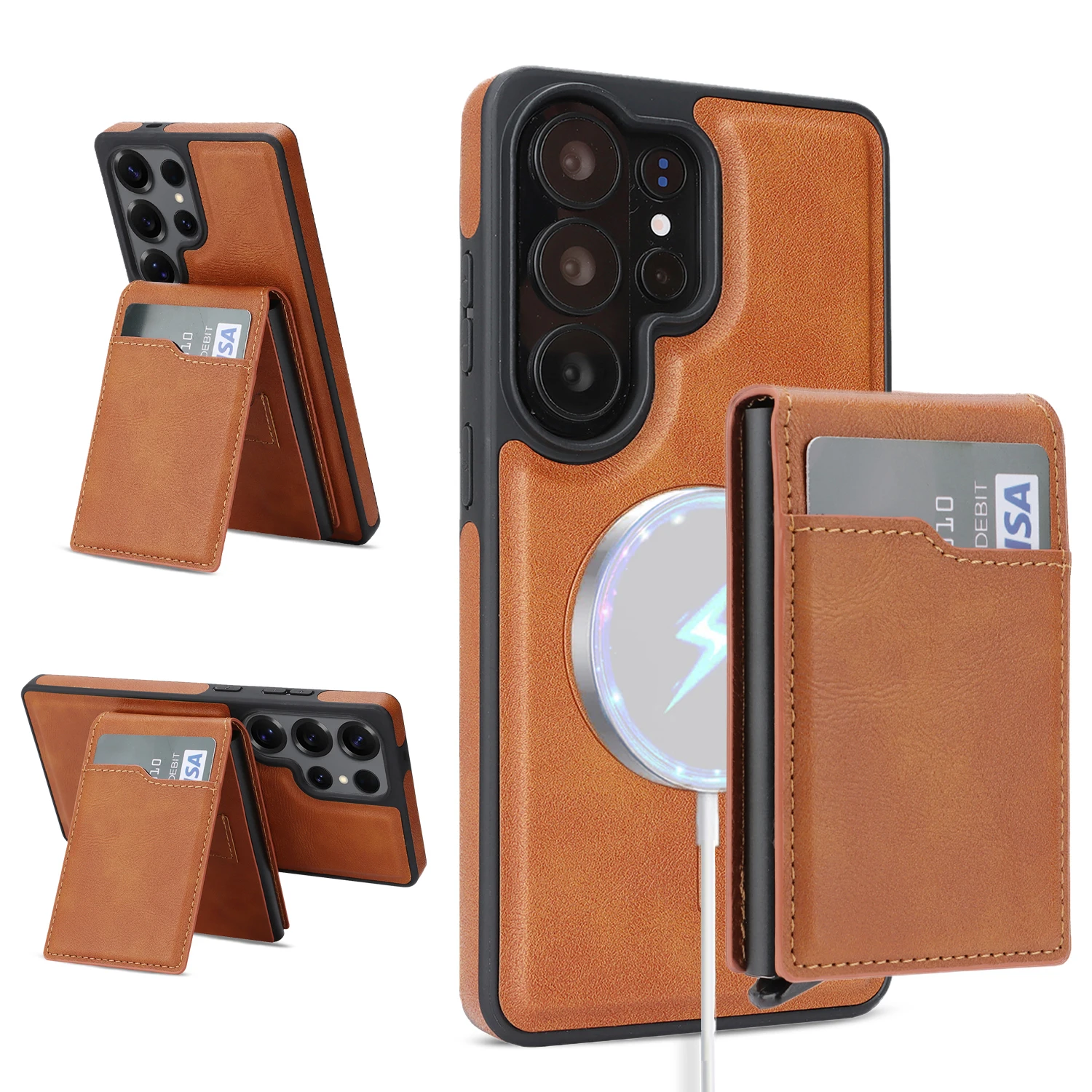 Luxury Faux Leather Case with Magnetic Detachable Card Holder