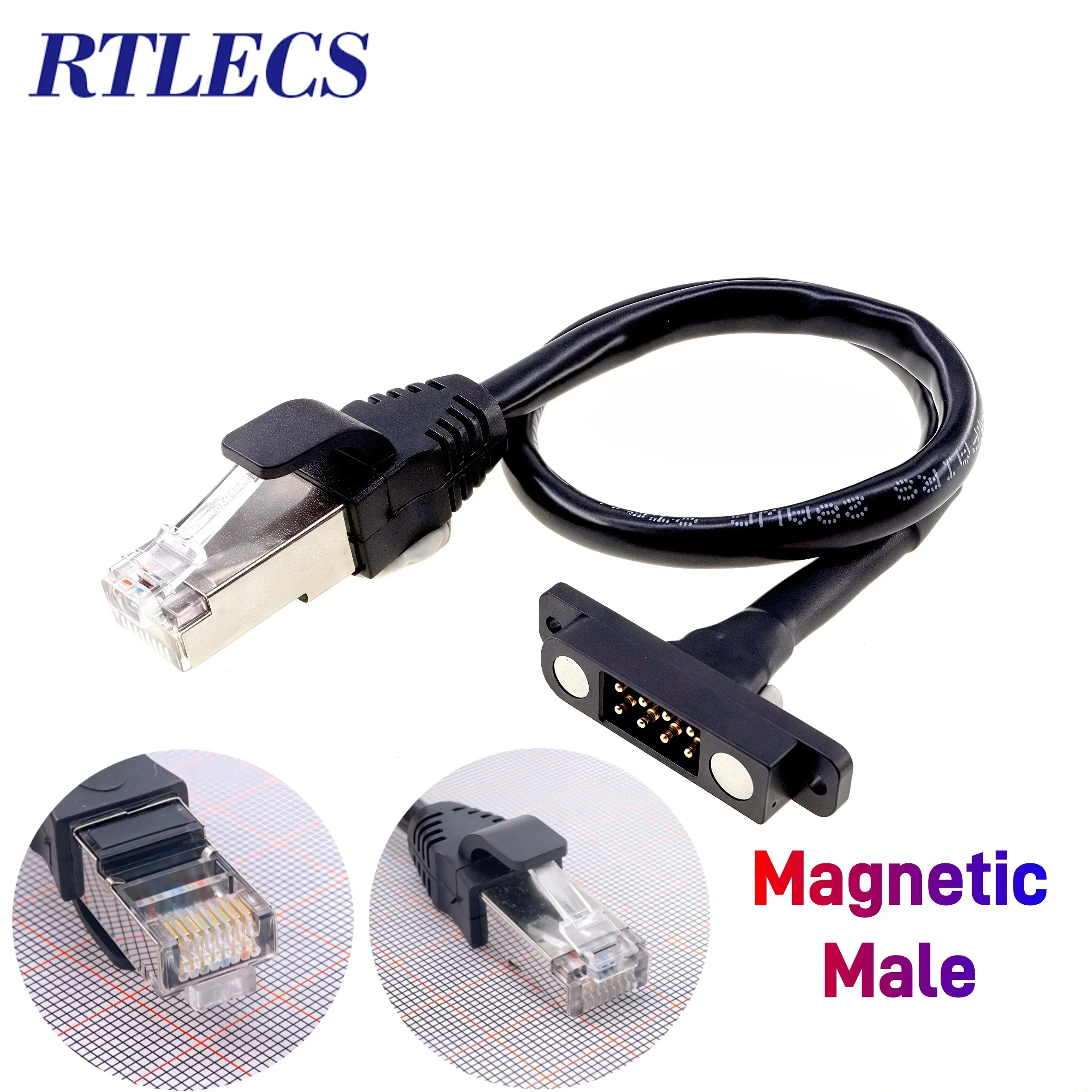 Magnetic Shielded Dual Row Pogo Pin Connector with Twisted-Pair RJ45 Cat5 Wires