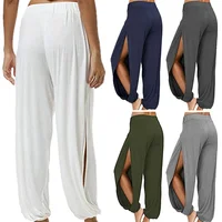 Summer High Slit Haren Pants for Women Sports Yoga Pants Solid Loose Hippie Harem Wide Leg Pants Trousers - Image 6