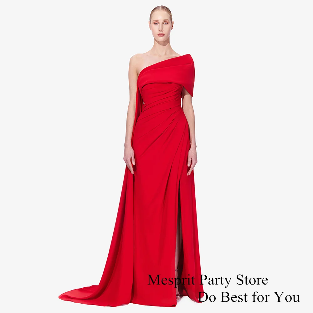 Chic Red Chiffon Pleated layered Slit Mermaid Prom Dress Evening Dress