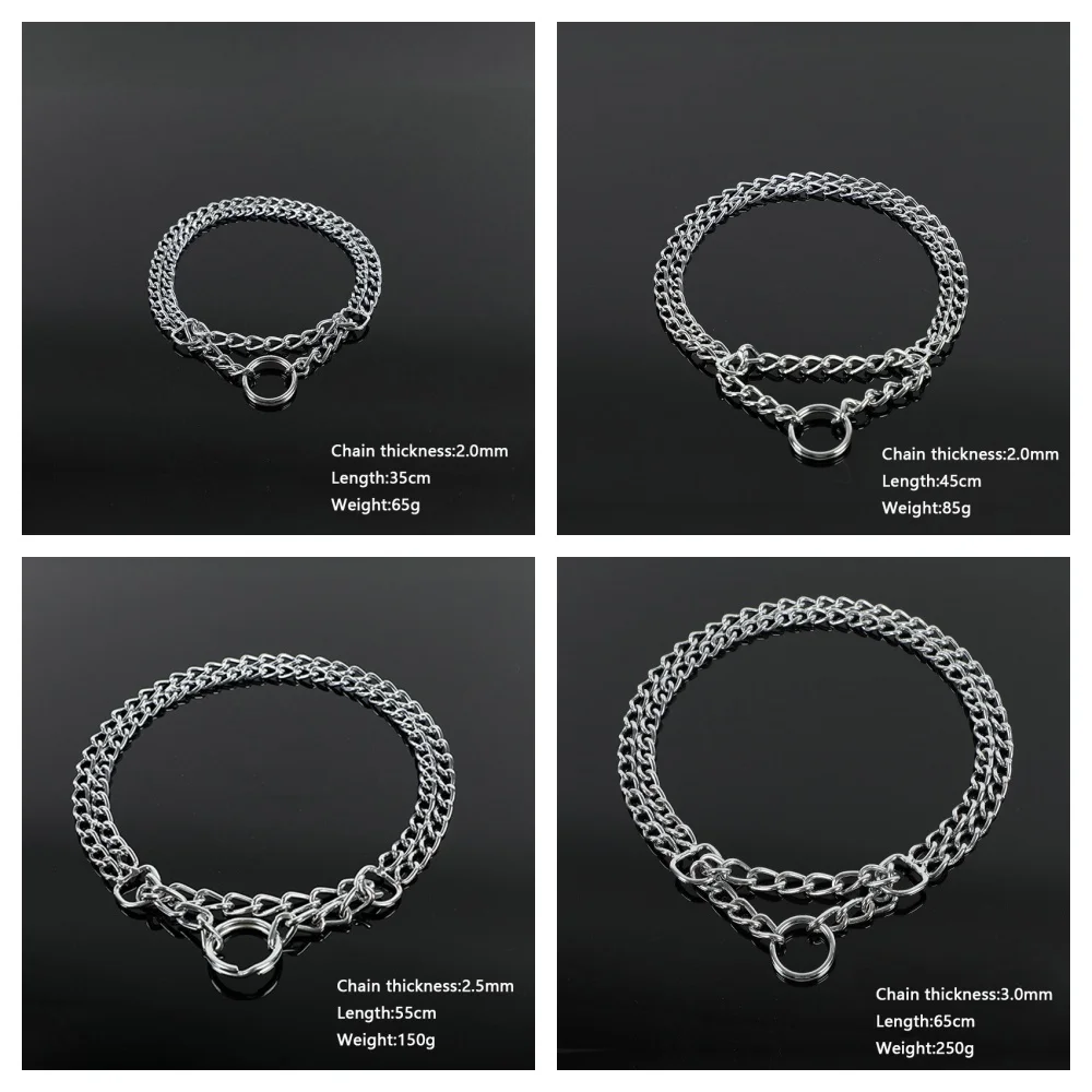 35-65cm Dog Collar Metal Adjustable Double Row Telescopic Chain Triple Ring Explosion-Proof Punch Collar Dog Training Supplies 6