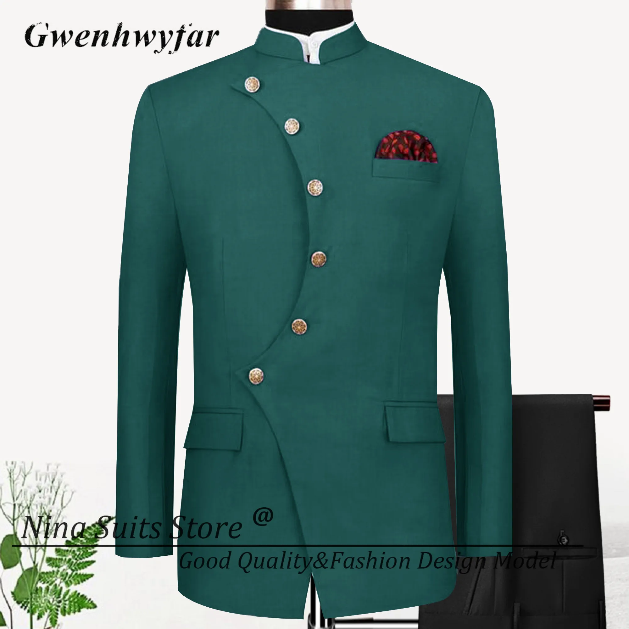 G&N African Design Men Suits Whole Black Unique Blazer Button Way Slim Fit Pants Groomsmen Wedding Tuxedos 2 Pieces Suit