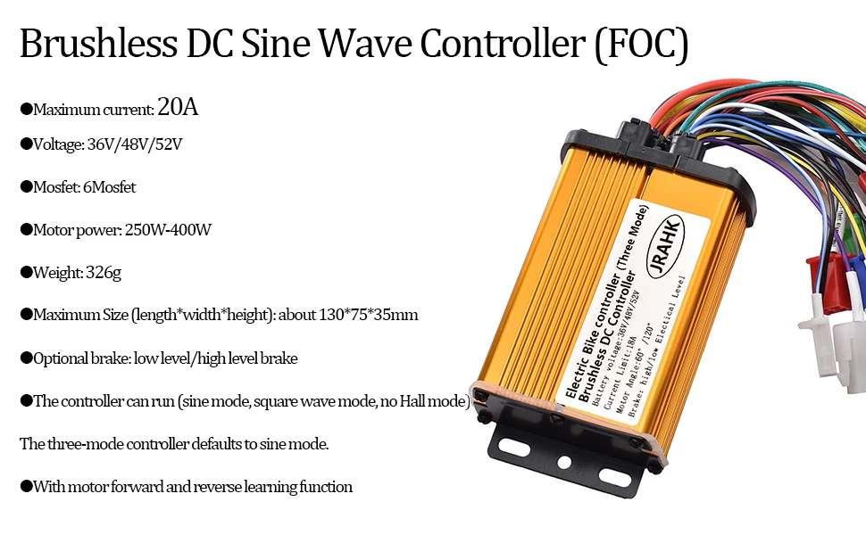JRAHK 1000W 2000W BLDCD Elektrische Fahrrad Sinus Welle Controller FOC 36V 48V 52V 60V 72V Elektrische Roller Controller Zubehör – Detail 7