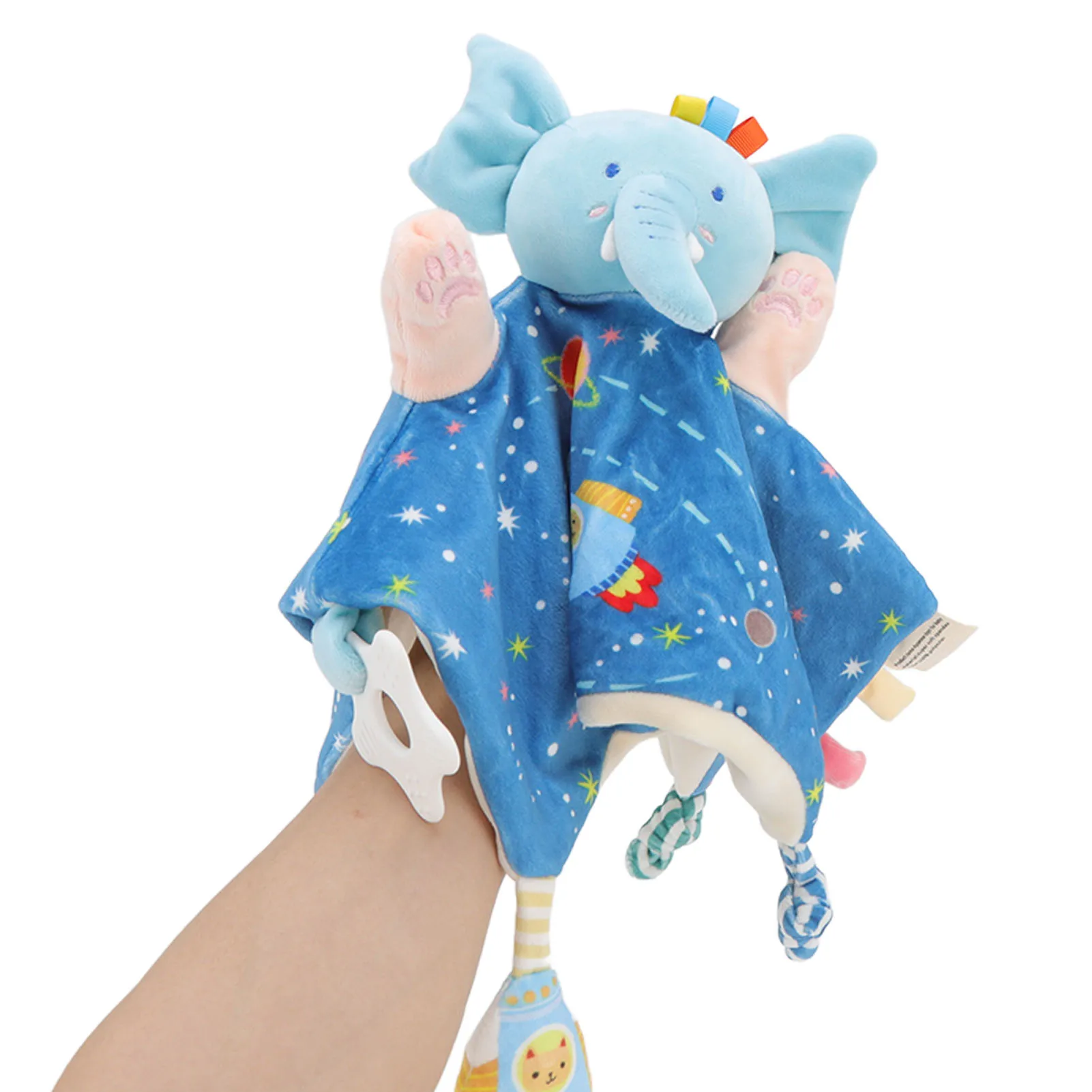 Elephant Hand Puppet Security Blanket Puzzle Exercise Hand Eye Coordination Cute Soft Security Blanket Baby Toys for Infanette