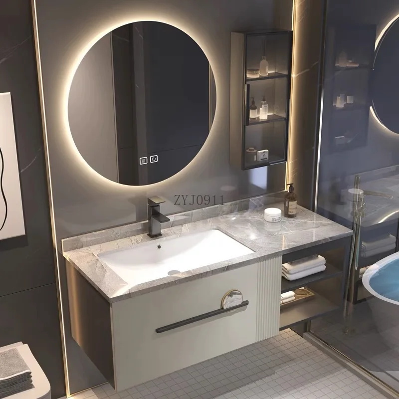 *Light luxury rock slab bathroom cabinet combination oak solid wood smart bathroom cabinet