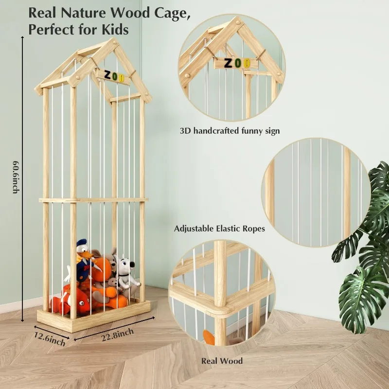 Animal Storage Stuffed Animal Zoo Wood Soft Toy Organizer Plush Toy Holder Nursery Room Organizer Zoo Cage Stuffed Animal Holder 4