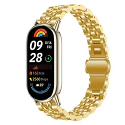 Elegant Stainless Steel Watch Strap - Universal Design for Xiaomi Band 8 (Gold)