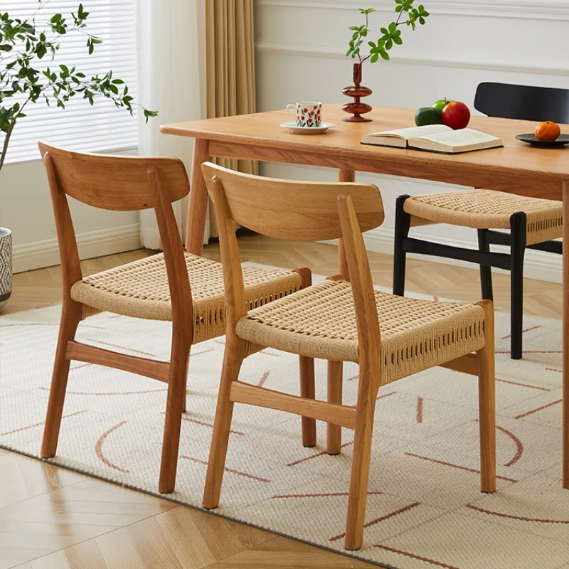 

Японские деревянные обеденные стулья, Тканое сидячее кресло для ресторана, компьютерное кресло с изогнутой спинкой, устойчивая нагрузка, домашняя мебель