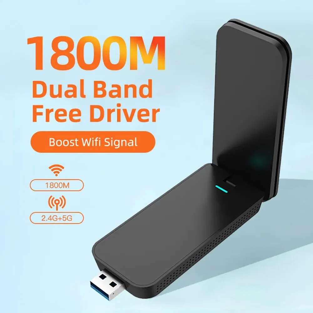 PIX-LINK UAX02 USB WiFi 6 어댑터, 무선 USB 어댑터, AX1800 USB3.0 듀얼 밴드 2.4GHz/5GHz PC TV 용 무선 네트워크 어댑터