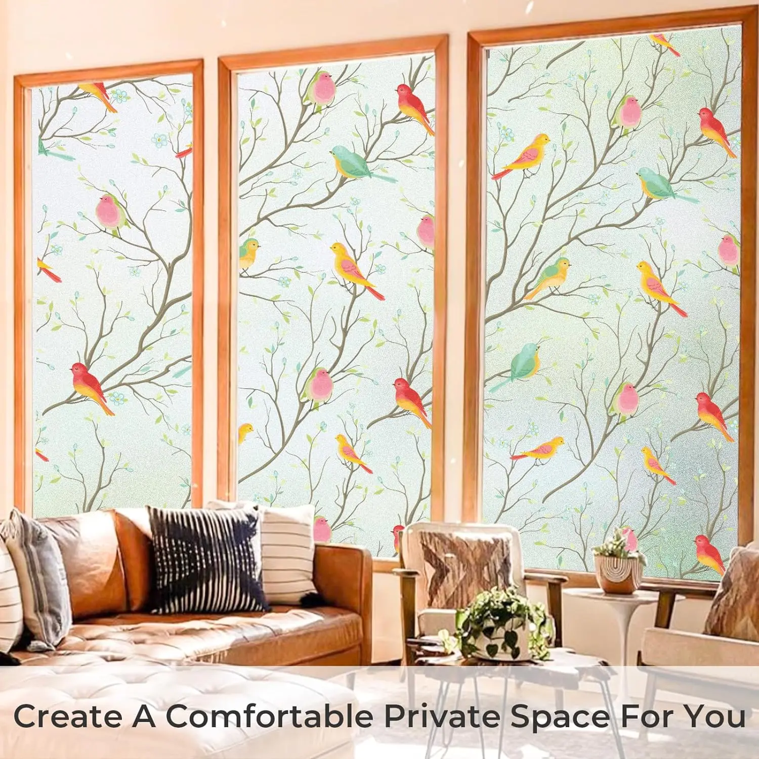 Frosted Privacy Static Cling Window Film UV Blocking Decorative Stained Glass Sticker for Front Door Bathroom