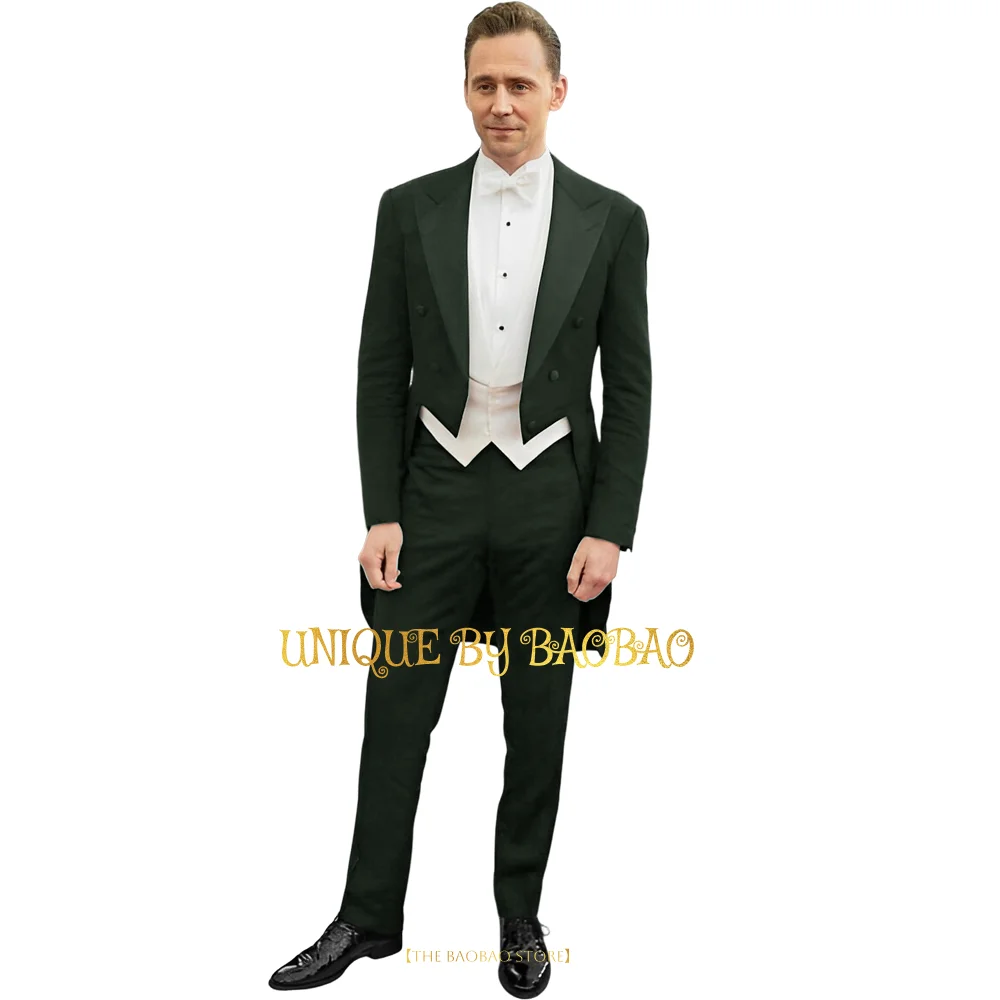 Men's black tailcoat 3-piece set (jacket+vest+pants) wedding banquet hosting performance conductor choir cocktail custom attire 3