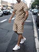 Casual Hommes Costume De Mode Lettre Imprimé Fleur Couleur Col Rond Manches Courtes Shorts Personnalisé Tendance Deux Pièces Vêtements 1