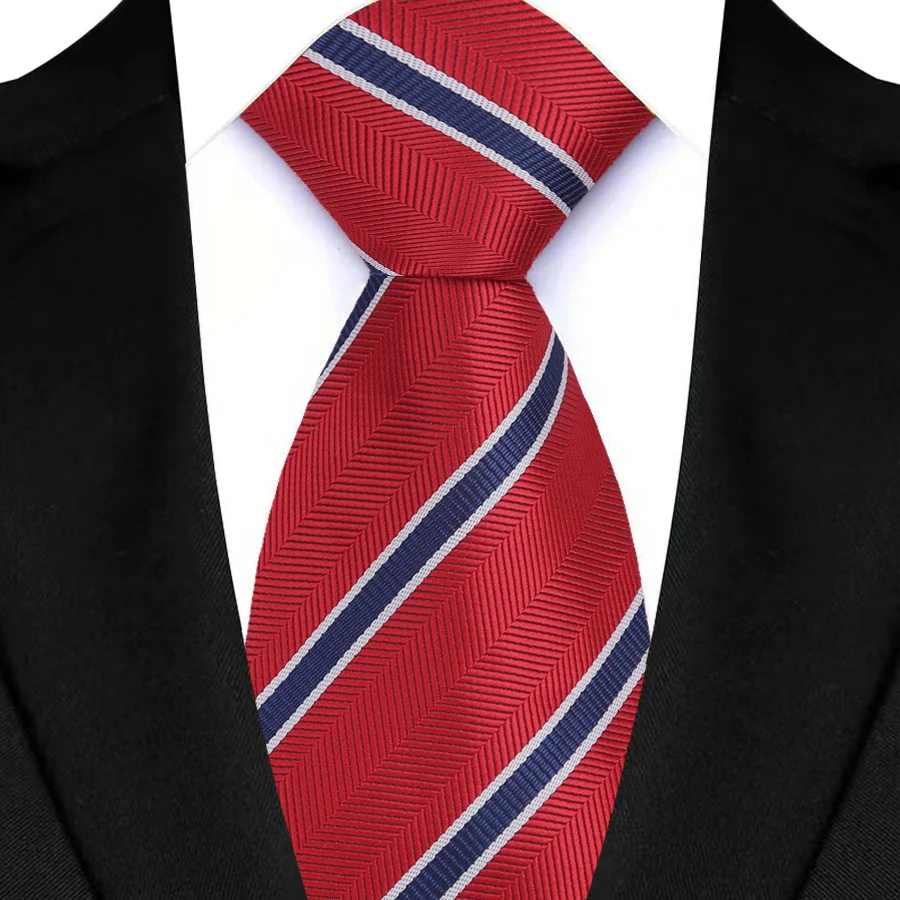 Klassische Jacquard-gestreifte karierte Paisley-Krawatte, 8 cm, Polyester, rote Farbe, Hochzeitskrawatte, formelle Krawatte, Accessoires, Geschenk, Krawatte für Männer – Detail 5