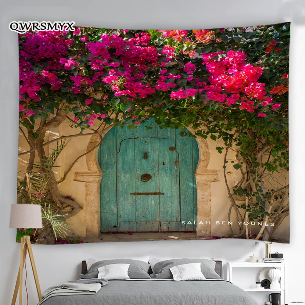 

Landscape Tapestry Retro StyleTown Street Rural Small Town Flowers Plant Hippie Wall Hanging Tapestries Bedroom Decor Blanket