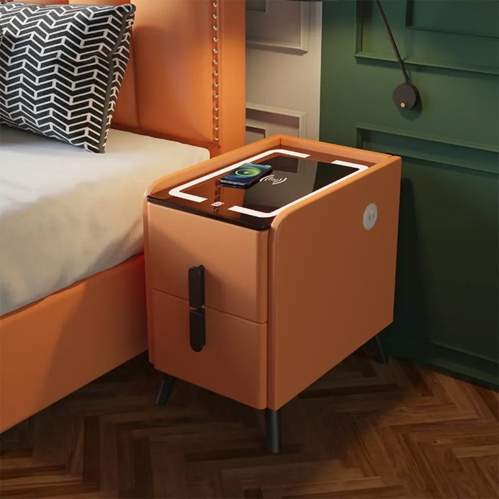 Smart Bedside Table with Wireless Charger Narrow Smart LED Nightstands Bedside Cabinet Bedroom Solid Wood Simple Table