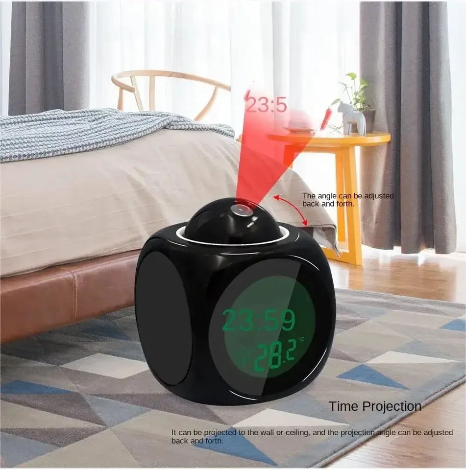  1PCS Projection Alarm Clock Ceiling Display Snooze Desk Table Clock Voice Multifunction Digital Clock Temperature Display New 