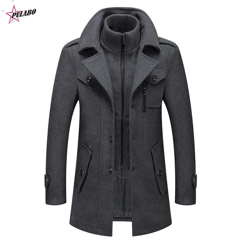 

PULABO y2k Fashion y2k Winter Wool Coat Men Double Collar Thick Jacket Single Breasted Trench Coat Men Fashion Wool Blends INS