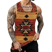 Male Gym Tank Top Vest Vintage Geometric Printed Men Fitness Clothing Bodybuilding Tanks Tops Summer Gym Clothing For Male - Image 2