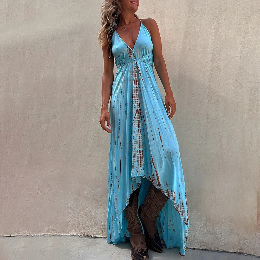 

Новинка осени 2023, женская одежда для дома без спинки, женское платье без рукавов, с глубоким V-образным вырезом, свободный крой, женское платье макси неправильной формы