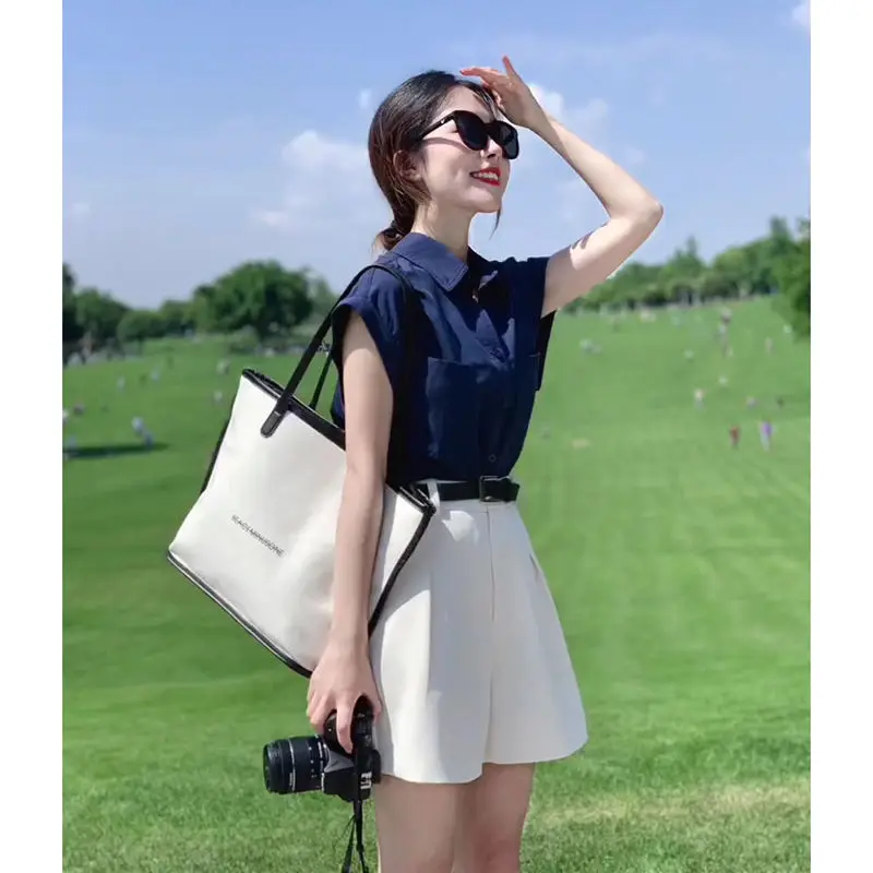 Light Mature Style Professional Suit for Women's 2023 Summer New Camisole Shirt Top Casual Shorts Fashion Office Two-piece Set