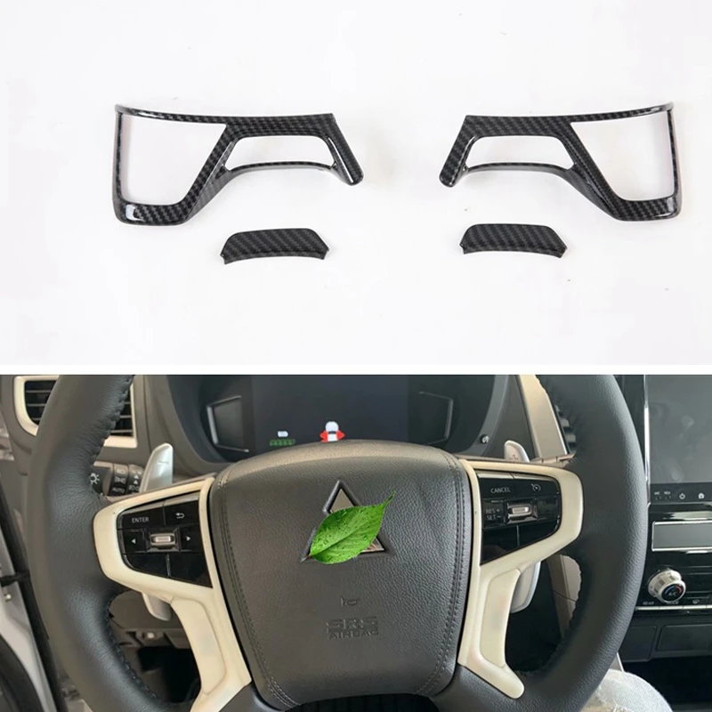 

for Mitsubishi Pajero Sport 2020 4PCS Carbon Fiber ABS Car Interior Steering Wheel Cover Trim Moldings Car Styling