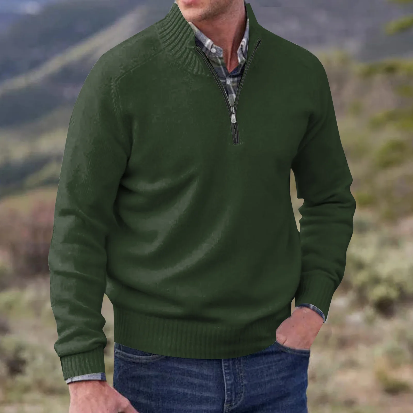 Winter Men's Fleece Thicker Sweater Half Zipper Turtleneck Warm Pullover Quality Male Slim Knitted Wool Sweaters for Spring main image 1