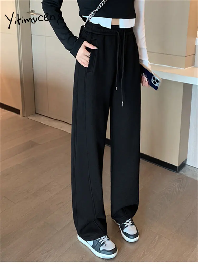 Yitimuceng Wide Leg Pants for Women 2023 New High Waisted Drawstring Korean  Fashion Casual Y2k Pants Chic Straight Sweatpants