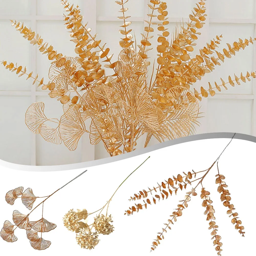 

Simulated Golden Hydrangea Eucalyptus Ginkgo Leaf Artificial Plant Decoration For New Year Festive Party Decor Bringing Wealth