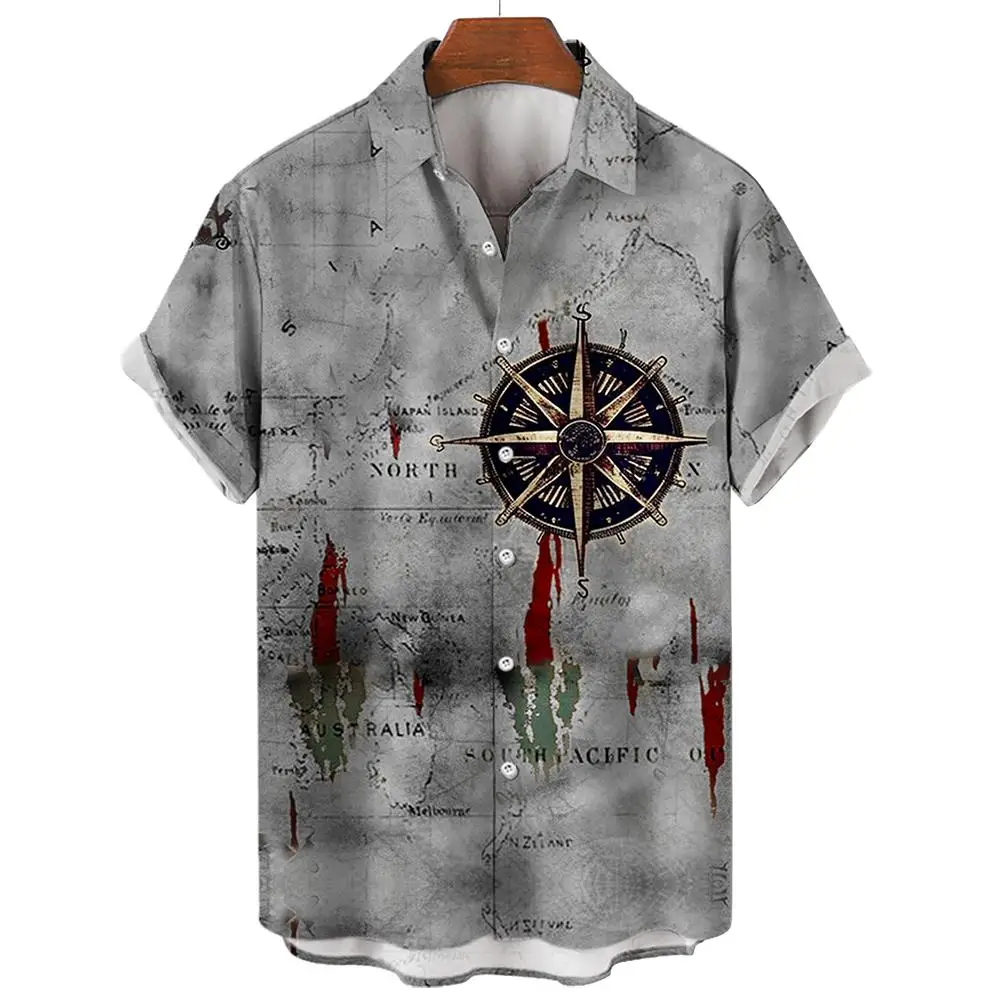 

3d Compass Print Shirt Vintage Short Sleeve Shirt For Men Nautical Tops Summer Sweatshirt Tees Designer Oversized Men's Clothing