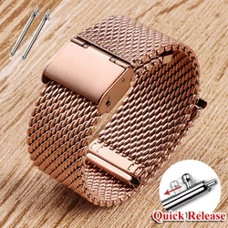 Luxurious Milanese Mesh Stainless Steel Quick Release Watch Band - Elegant Bracelet Strap - 22mm (Rose Gold)