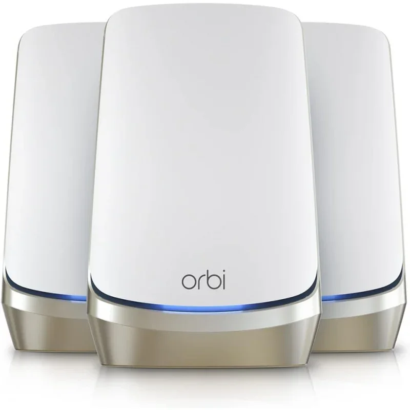 

NETGEAR Orbi Quad-Band WiFi 6E Mesh System (RBKE963), Router with 2 Satellite Extenders, Coverage up to 9,000 sq. ft., 200 Devic
