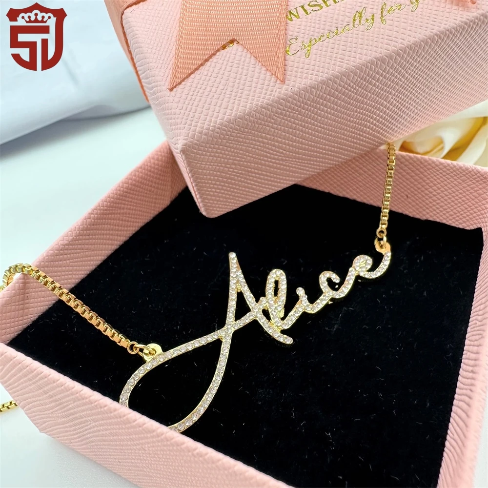 2023 New Cursive Letter Necklace Custom Handwriting Name Necklace Personalize Cz Zircon Necklace For Women Jewelry Gifts