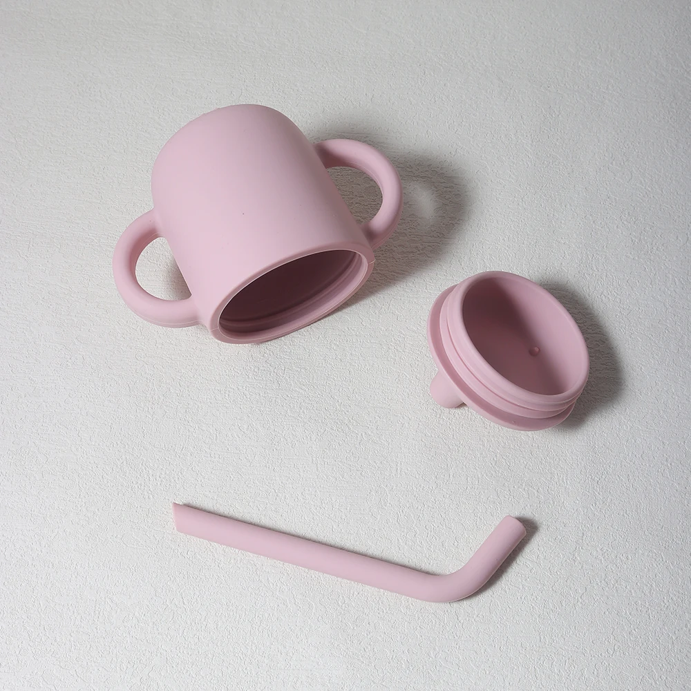 New solid 180ML Baby Silicone Sippy straw Cup BPA-Free Portable Feeding Cup  Leakproof training cup 5