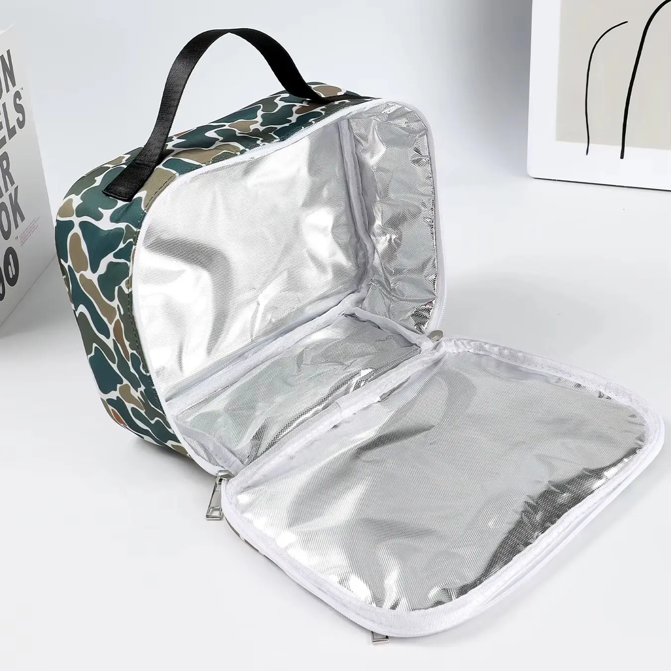 Camouflage Lightweight Nylon Double-Layer Insulated Kids Lunch Bag Portable Zipper Large Capacity Lunch Bag for Kids