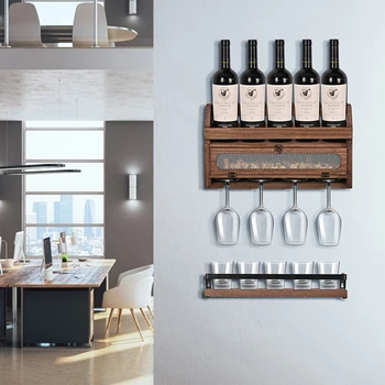 Meuble range bouteille mural avec support pour verres