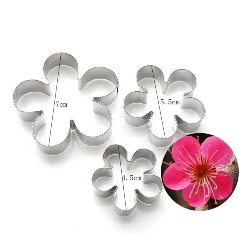 3Pcs Stainless Steel Plum Blossom Rose Cutting Mold DIY Sugar Cake Decoration Mold Kitchen Biscuit Cookie Rose Cutting Mold