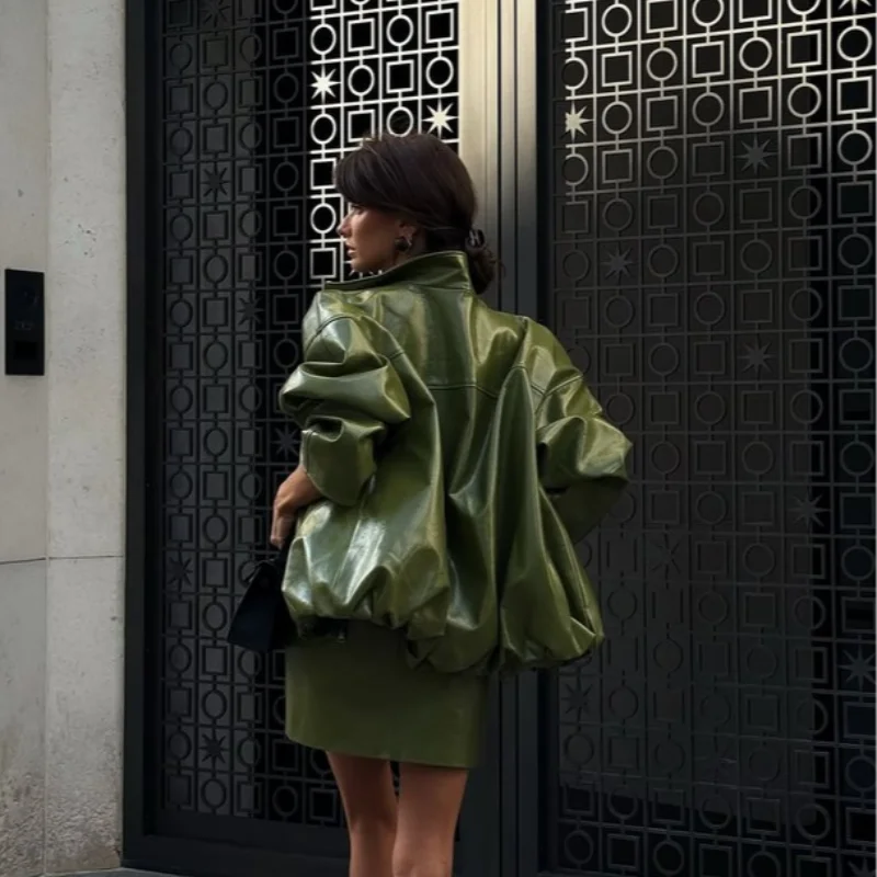 Street Zipper Leather Jackets Skirts Sets Women Loose Stand Collar Full Sleeve Coat Straight Skirt 2025 Autumn Winter Lady Suit Se597d6b0a7c040ce9d4df2df68d9f6a8S