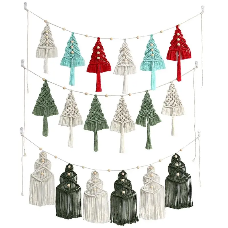 

6Pcs Macrame Christmas Tree Wall Hanging decor Bohemian Christmas Tree Ornament Craft Kits Holiday Home Decor accessories