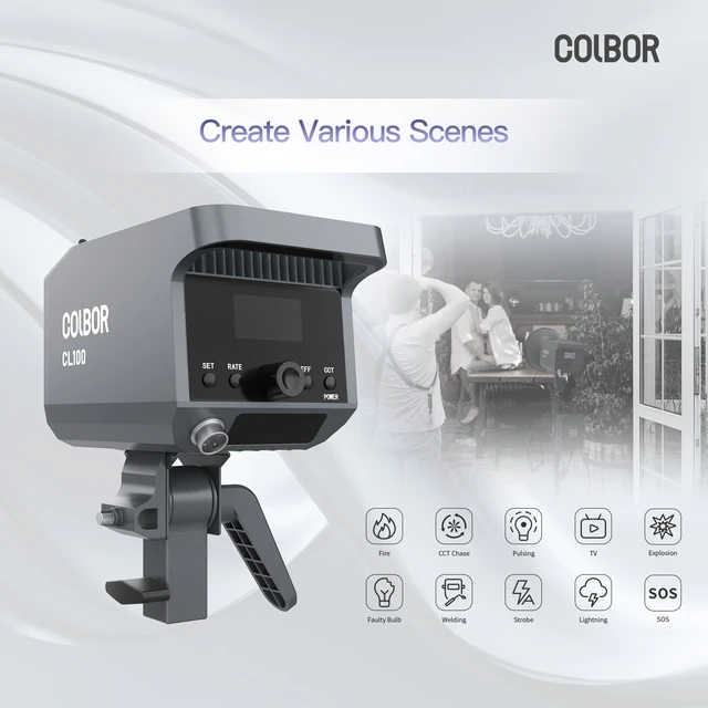 Colbor-カラーライト,2700-6500K,CL100-M K,5600K,100W,LED,写真および