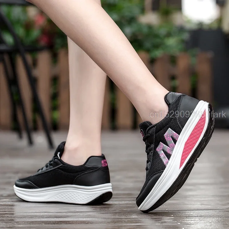 Women Breathable Toning Shoes Platform Wedge Fitness Slimming Shoes Spring Autumn Lose Weight Swing Sneakers Big Size