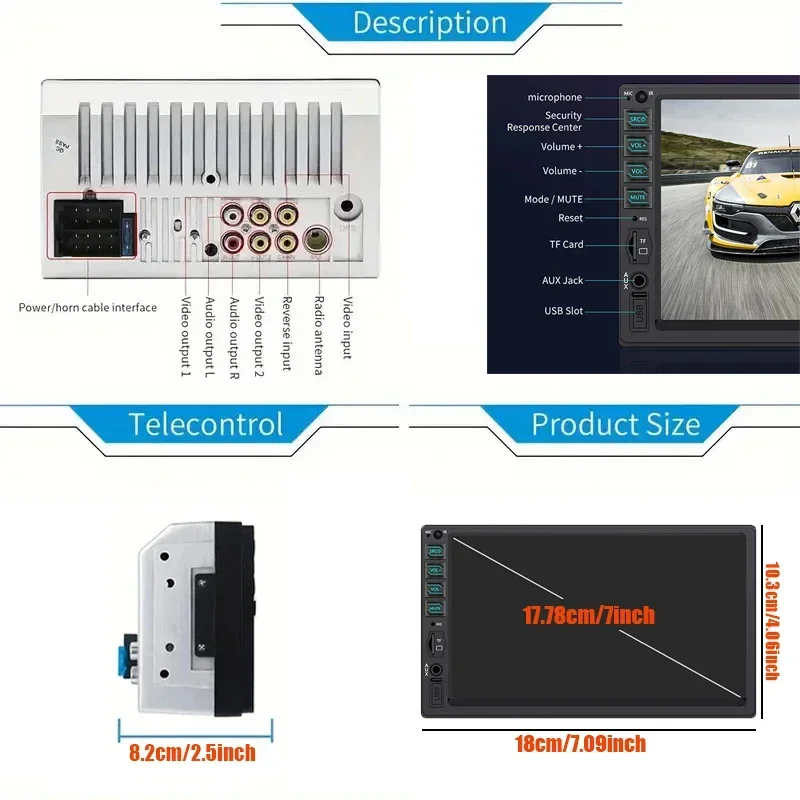 ?? 2 DIN HD 터치스크린 Queender 자동차 MP5 라디오 + 4LED 후방 카메라 미러 링크 블루투스 핸즈프리 FM/USB/TF/AUX 간편 설치