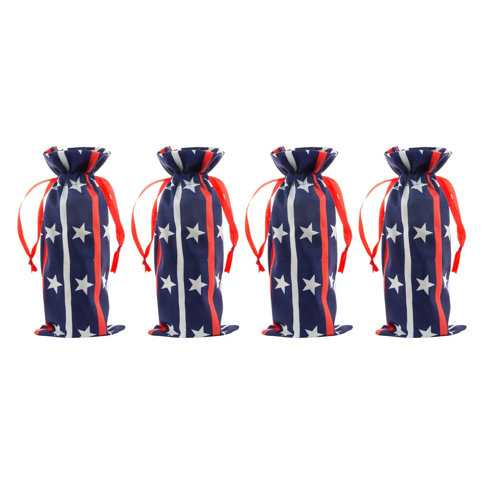 4Pcs Drawstring Wine Bottle Bags Party Favor Home 4TH of July Wine Gift Bags