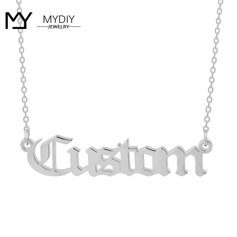 

Old English Nameplate Necklace Choker Stainless Steel Personalized Name Necklaces women Pendants Romantic birthday present