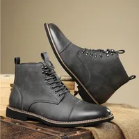 Brand Men High-top Leather Boots Classic Chelsea Boots Lace Up Pointe End Ankle Boot Men's Business Dress Boots Botas Masculinas - Image 4